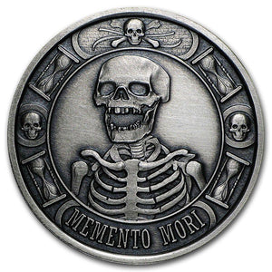 1 OZ SILVER COIN PROOF ANTIQUED MEMENTO MORI LAST LAUGH DEATH # ANONYMOUS MINT